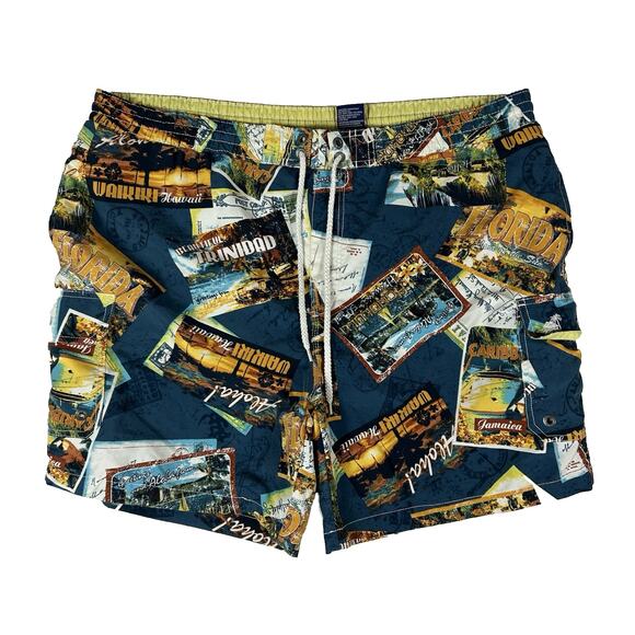 Caribbean Joe Swim Trunks Men's XXL All Over Print Hawaiian Drawstring Pockets - Picture 1 of 10